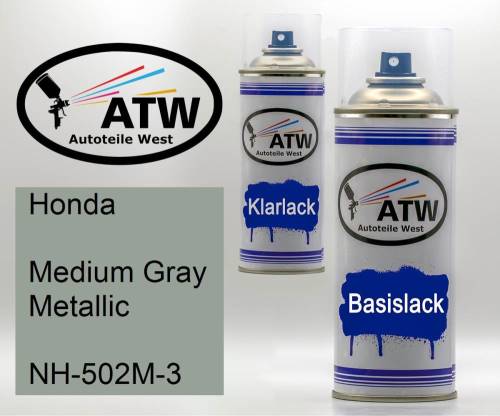Honda, Medium Gray Metallic, NH-502M-3: 400ml Sprühdose + 400ml Klarlack - Set, von ATW Autoteile West.